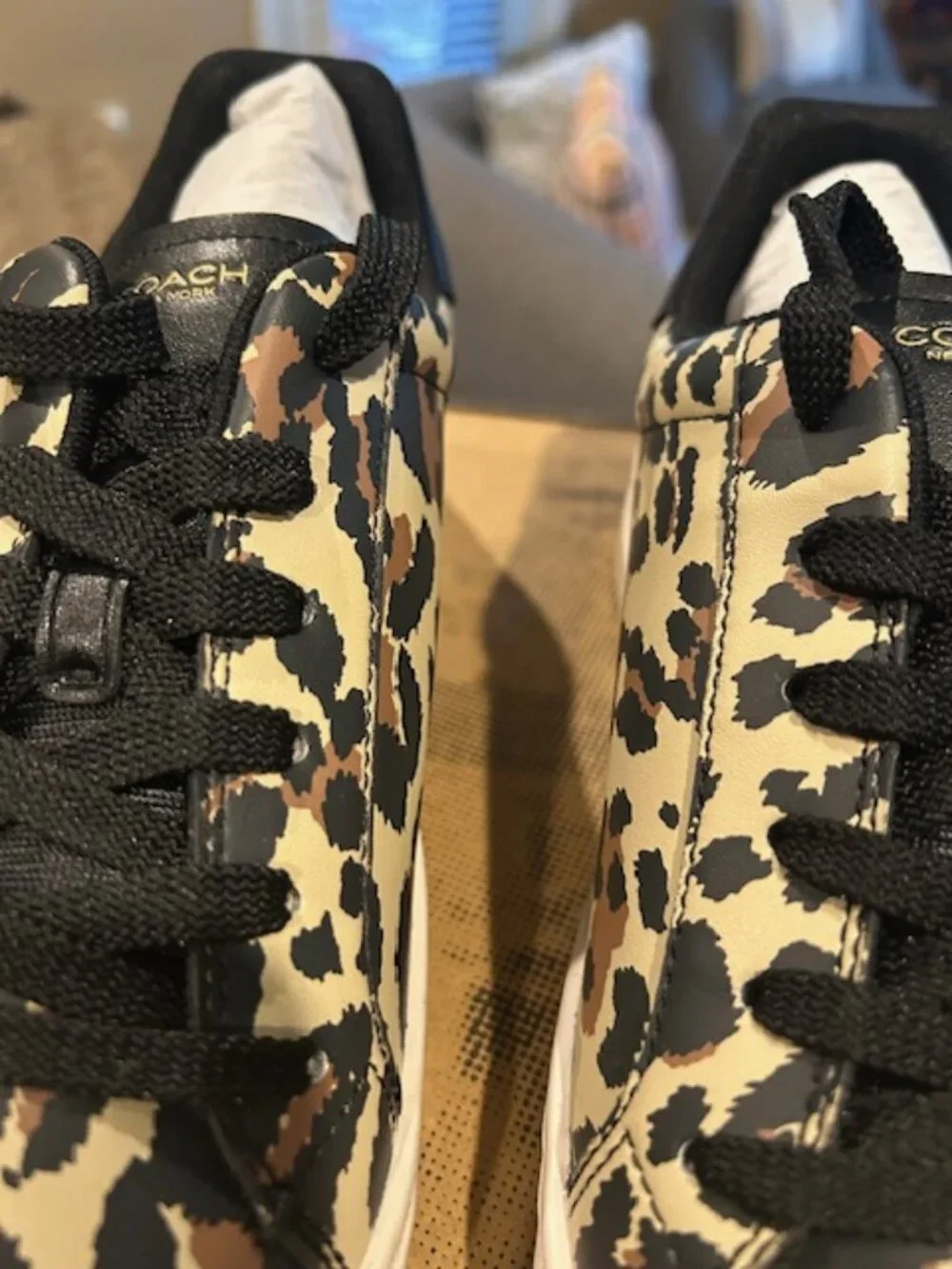 Coach Black/Leopard High Line Leather Sneaker With Leopard Print